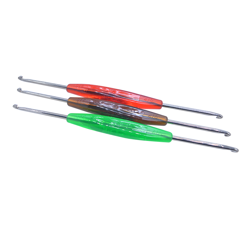 Crystal handle double head thickness crochet wool clothing wool line plastic handle metal hook needle hand weave DIY tool by hand