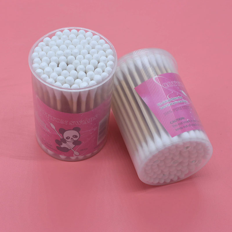 Cylinder Wood Stick Cotton Stick Double Head Cotton Stick Wood Cotton Ball Plastic Drum Wood Rod Cotton Stick Full