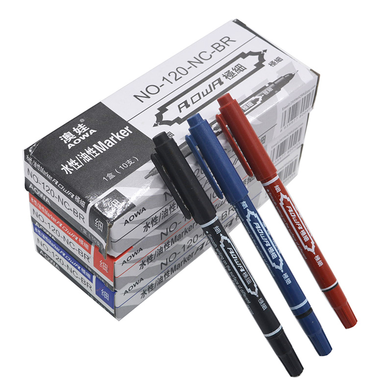 Qanva red blue black small double head pen hook line double head pen water note pen-Taobao