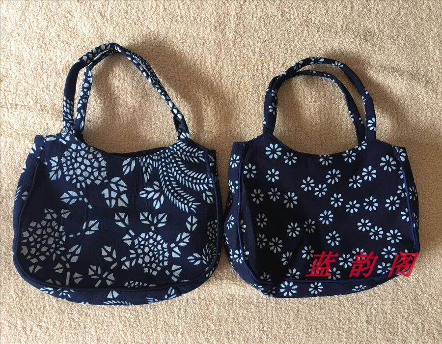 Hot Pin Blue Rhyme Charm printed cloth bag in old age small bag pure cotton minimalist around zipper hand carrying small round bag Flower Random-Taobao