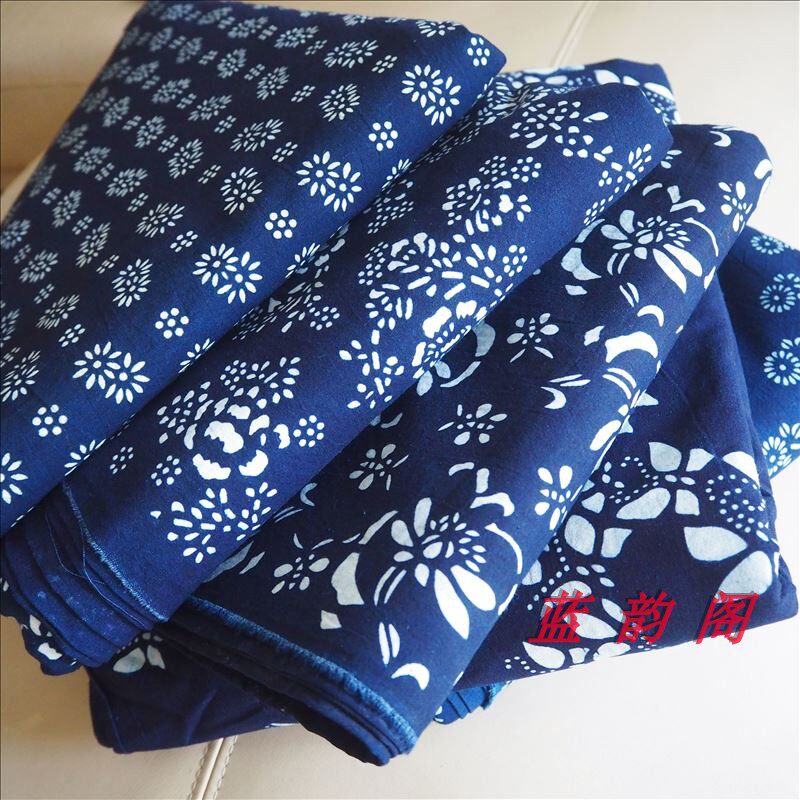 Pastoral nostalgic fabric Hot selling Wuzhen blue printing cloth clothing fabric manual plant printing 1 meter price