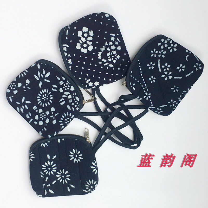 Wuzhen Blue Yun Cotton Cotton Cutton Cotton Cutting Zip Shell Wallet Women with a carrying belt