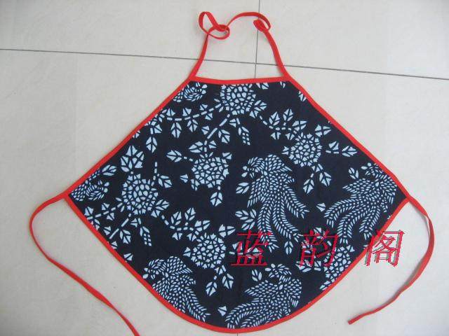 Traditional features pure cotton blue printed cloth children's apron (Phoenix flower small size large)
