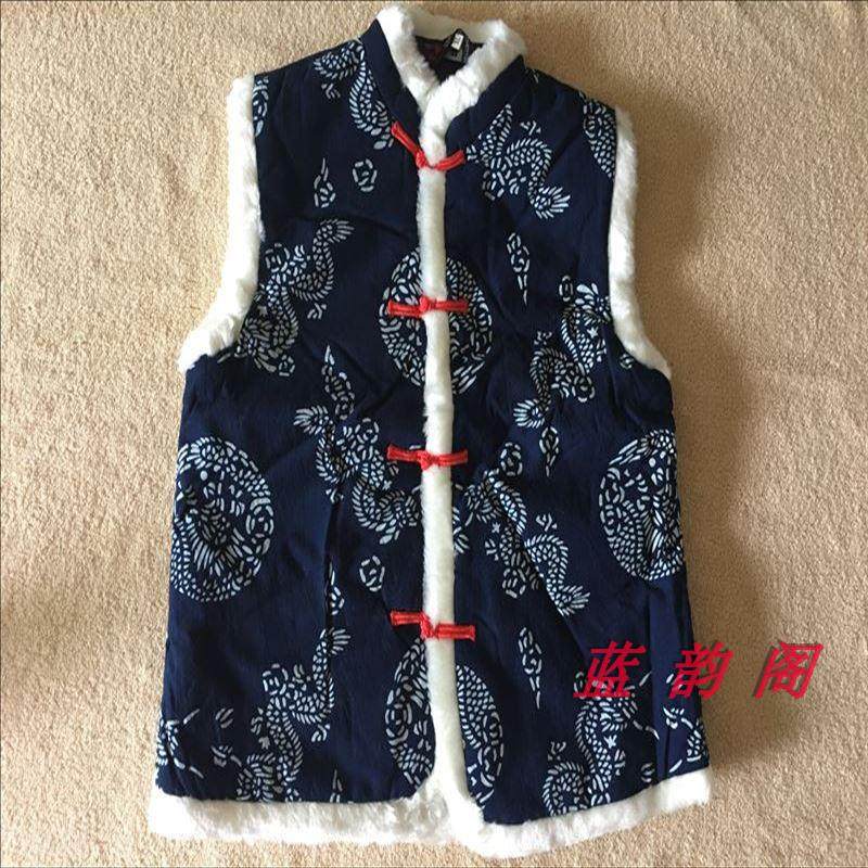 Uzhen Blue Printed Cloth Boy Clothes Pure Cotton Boy Autumn Winter Style Cotton Vest Chinese Style Tang Dress Cotton Waistcoat Warm