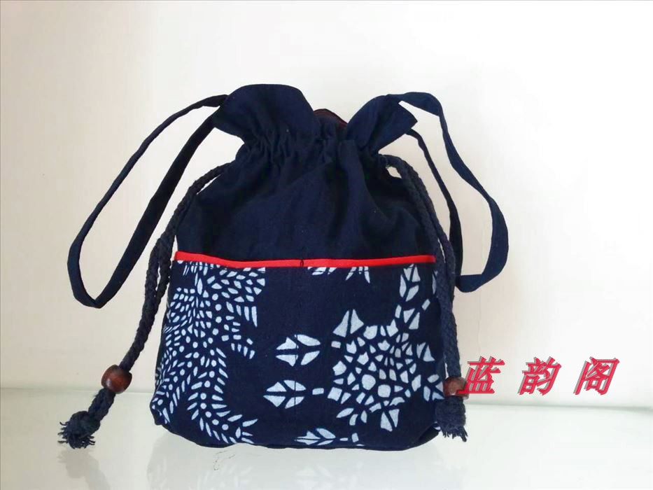 Explosive Blue Printed Cloth Bag Pure Cotton Phase Collared multi-bag suction with containing bag Pocketbag Bag (Flower Color Random) -Taobao