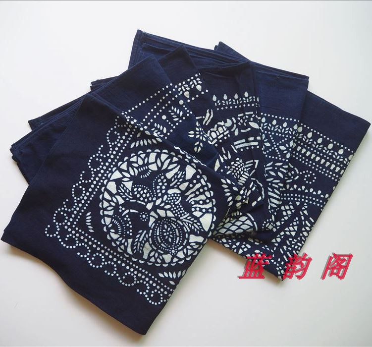 Pastoral style grass and wood dyed blue printed cloth single-sided printing small square napkin napkin handkerchief pure cotton cloth head scarf