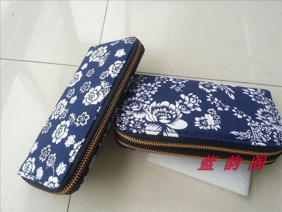 New ladies bag blue printed cloth handbag handbag handbag multilayer zipped wallet ticket clip (two in) - Taobao