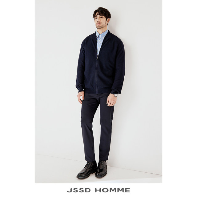 JSSDHOMME Spring and Autumn Stand Collar Cardigan Men's Casual Wool Sweater Slim Knitted Sweater Jacket Men's