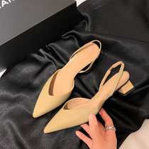 Extremely minimalist quality explicit legs Long 22ss almond color custard with genuine leather Summer Baotou sandals 100 lap womens single shoes