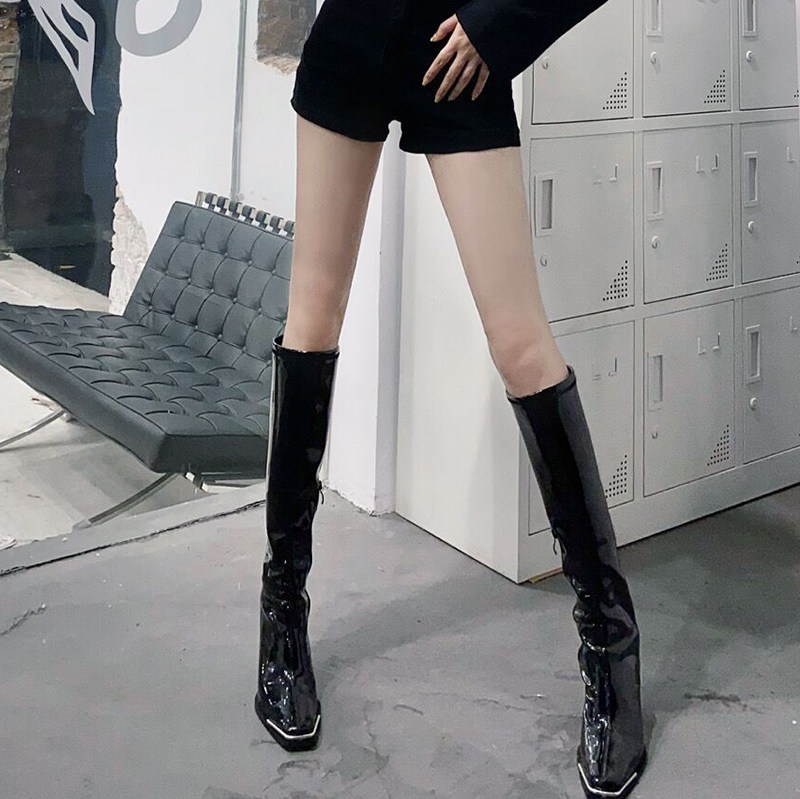 Heavy recommended giant leg length ~ patent leather boots high heel but knee boots stretch thin boots high boots