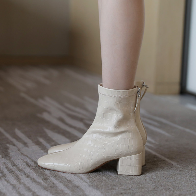 Ins strongly recommends self-retention 2021 new style ~ creamy white thick heel British Martin boots mid-heel short boots and ankle boots for women