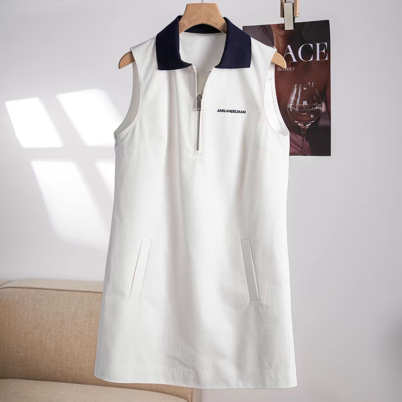 Contrast Color Polo Collar Sleeveless Dress for Women, Summer Cool and Breathable, Slimming and Figure-Flattering Tank Top, Straight Mid-Length A-Line Dress Contrast Color Polo Collar Sleeveless Dress for Women, Summer Cool and Breathable, Slimming and Figure-Flattering Tank Top, Straight Mid-Length A-Line Dress
