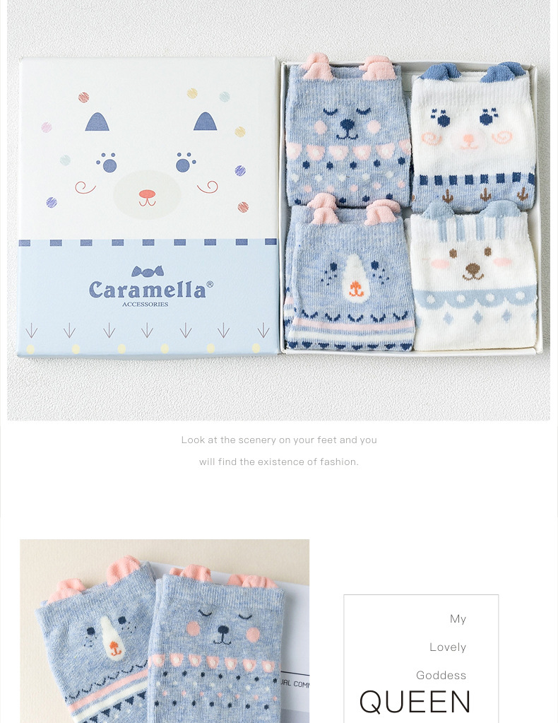 Xuân-Hè 2018 mới vớ nữ thuyền 4 đôi quà tặng cotton màu xanh hoạt hình động vật cậu bé lớn cha-con vớ mỏng vớ ngắn
