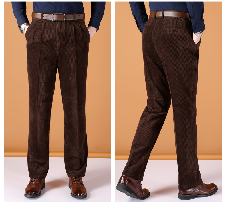 Quần nhung kẻ nam trung niên và cao tuổi vào mùa thu và mùa đông cộng với nhung dày cashmere bằng vải cotton cashmere quần kaki túi hộp