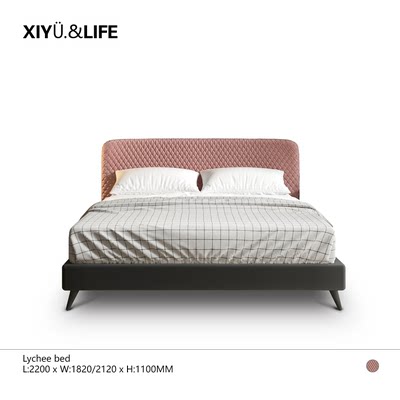 West Elm home solid wood master bedroom double bed minimalist modern light luxury fabric soft bag bed lychee texture designer