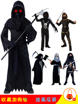 Halloween childrens costume black cloak vampire horror skeleton demon death ghost costume props Cape