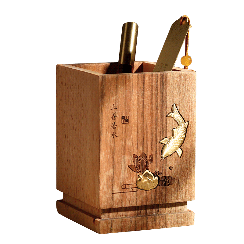 友人館蔵 蜜製 壽星送桃 如意筆筒 文房置物 賞物 時代物 在銘 高档实木笔筒轻奢高级感胡桃木办公桌面收纳摆件中国风大容量创意