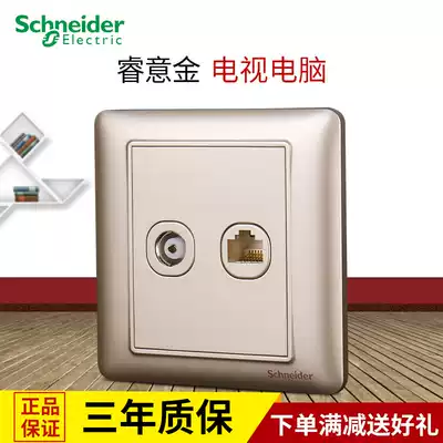 Schneider TV computer socket panel Ruiyi weak current Champagne gold TV information socket