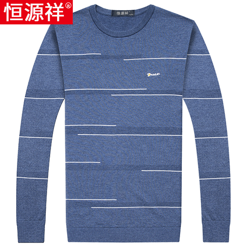 Xiang Vòng Hengyuan tròn dài tay mùa xuân t-shirt của nam giới và áo len mùa thu mỏng của nam giới với len đan áo đáy xu hướng.