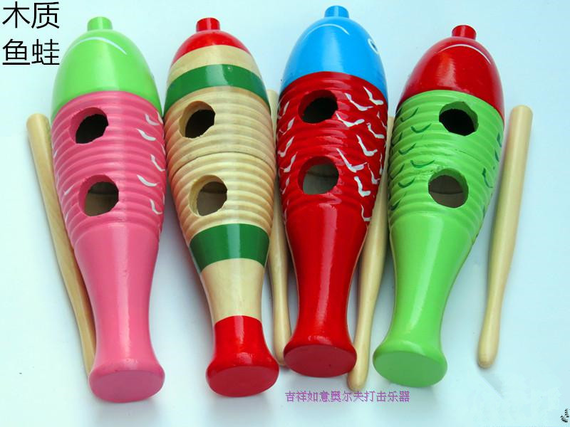 Orff music teaching aids fish frog shaving wooden fish children's percussion instrument frog sounding tube wooden frog bucket