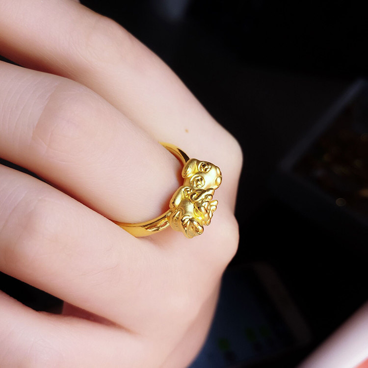 3D硬金黄金貔貅戒指女款 足金999貔貅招财戒指 时尚戒指礼物包邮