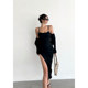 Inoya black one-word collar suspender dress women's summer side slit sexy waist slimming tight bag hip skirt