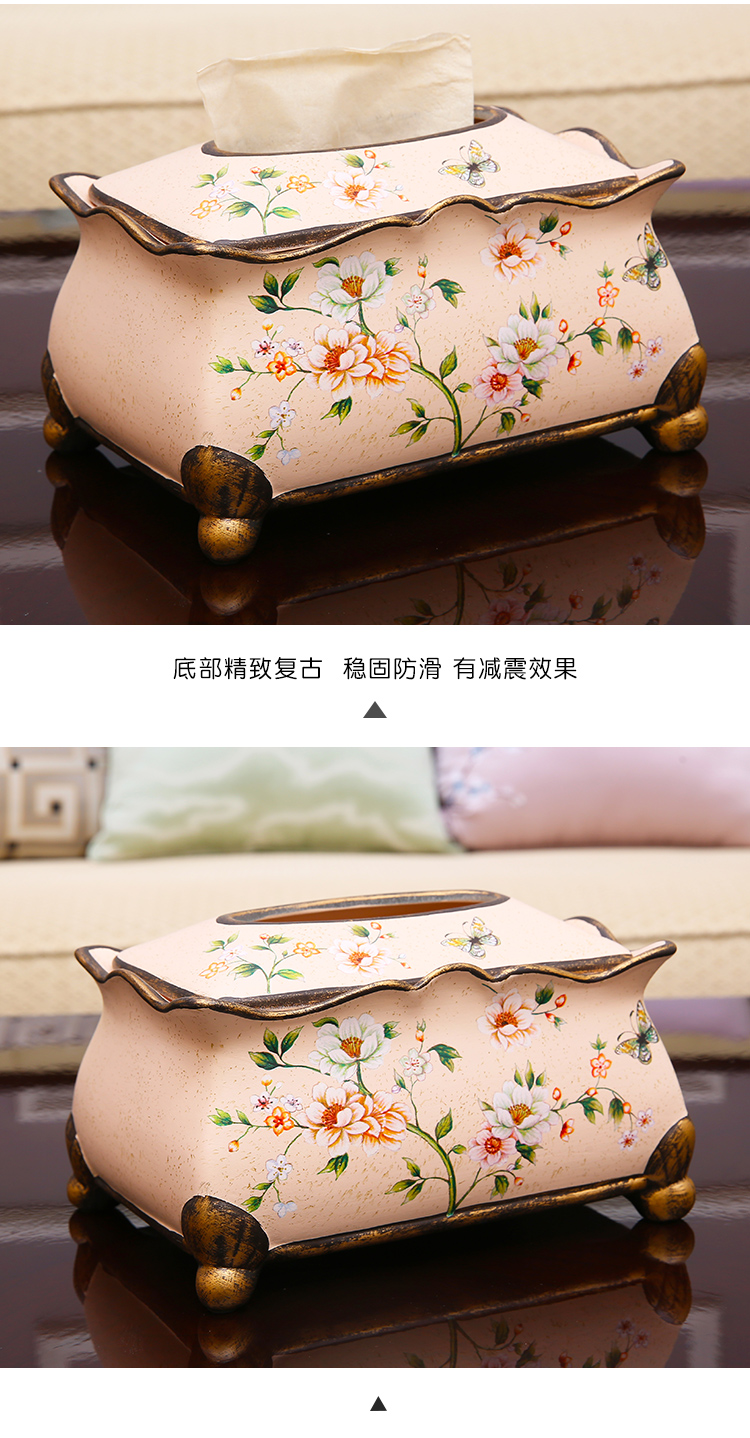 American pastoral ceramic tissue box European sitting room adornment is placed between example creative painting of flowers and tea table smoke box