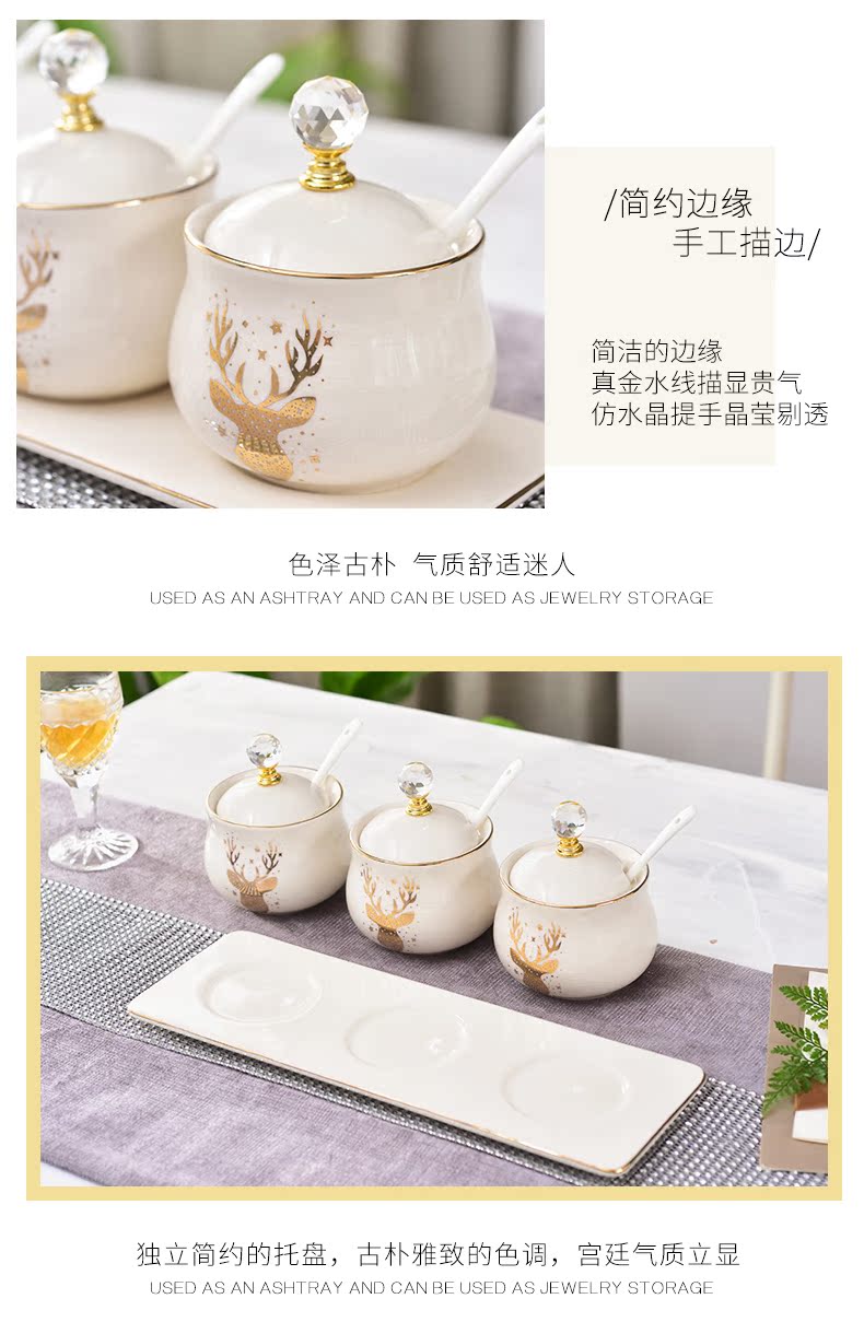 European creative household kitchen with a spoon, cover ceramic seasoning sauce pot pot seasoning box of three - piece suit combination