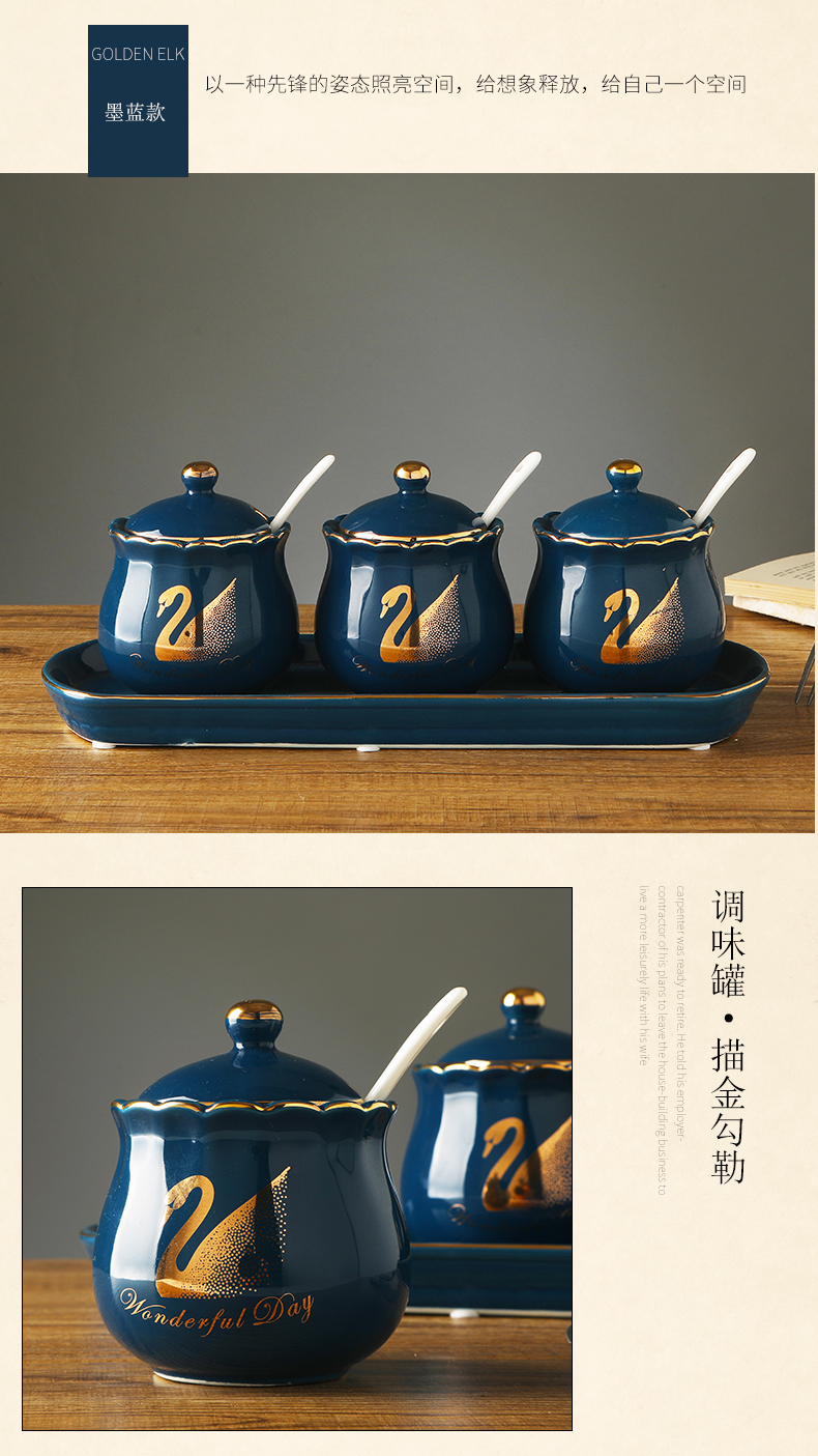 Seasoning suit European ceramics, cooking pot three - piece creative light key-2 luxury kitchen suits for Seasoning box