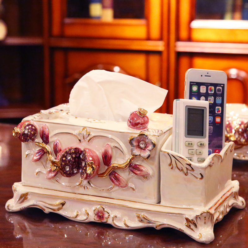 European-style ceramic paper towel box ornament home living room coffee table decoration multi-function draw carton remote control storage box