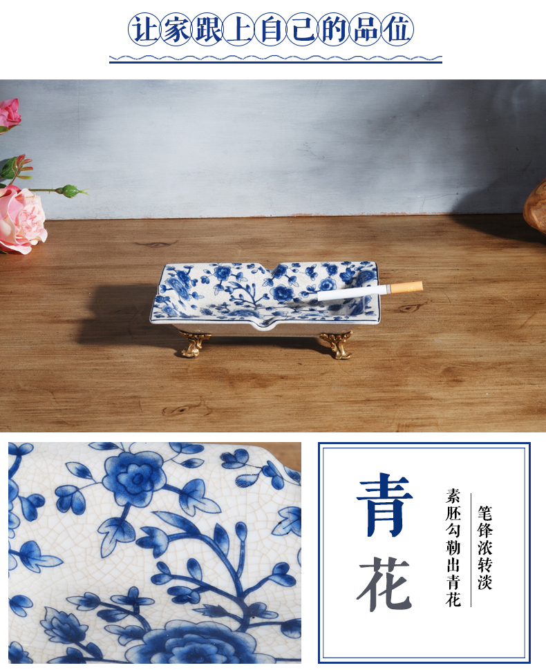 The New Chinese blue and white porcelain with copper decoration small fruit bowl dried fruit candy dish ashtray creative home office