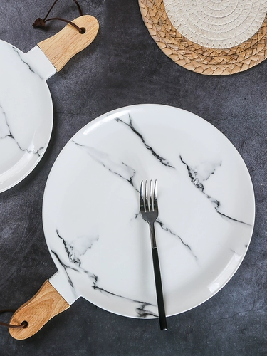 Японская тарелка с ручкой, керамическая тарелка под мрамор, тарелка для стейка в скандинавском стиле, тарелка в западном стиле, креативная круглая тарелка, тарелка для салата