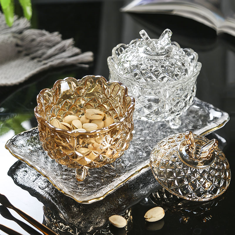 Glass confectionery cans European-style snacks pot jewellery containing cartridges cover fruit pan nut storage tank food tank suit-Taobao