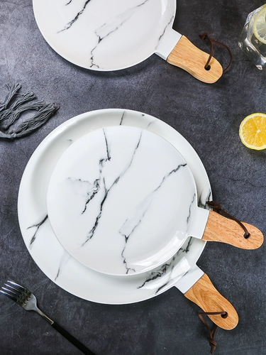 Японская тарелка с ручкой, керамическая тарелка под мрамор, тарелка для стейка в скандинавском стиле, тарелка в западном стиле, креативная круглая тарелка, тарелка для салата