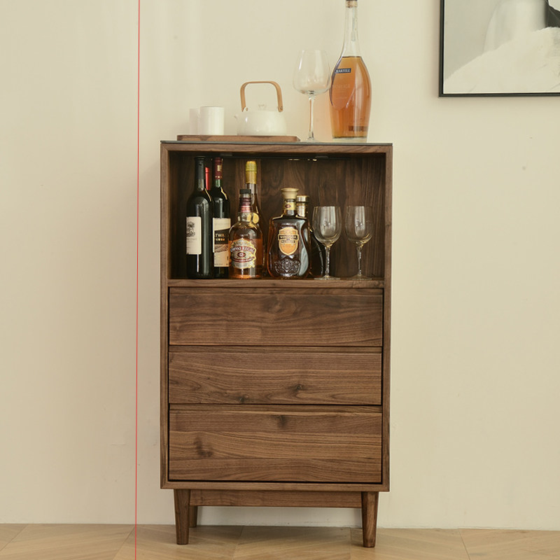Nordic Dining Cabinet Solid Wood Living Room TV Side Cabinet Modern Minima Black Walnuts Wood Standing Cabinet Chest Room Wine Cabinet