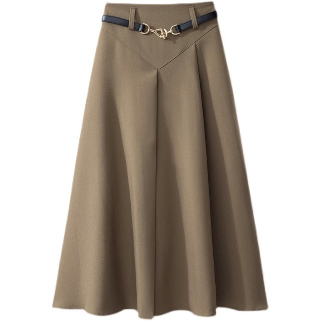 2023 spring and autumn new mid-length drape skirt women's high waist slimming a-line skirt waist waist retro big swing umbrella skirt