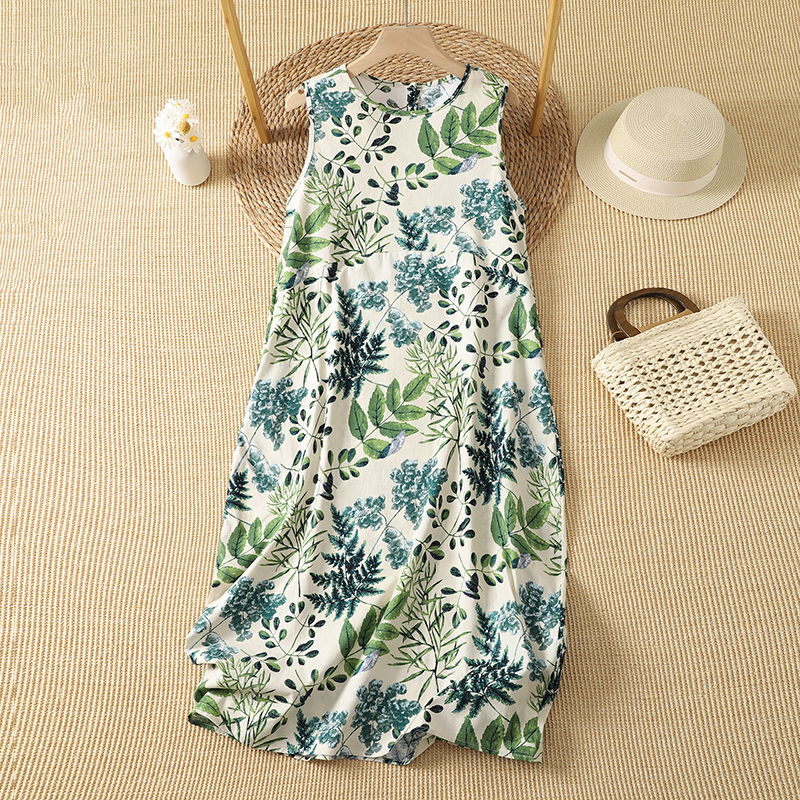 Beach Resort Style Lightweight Printed Sleeveless Vest Dress for Women Summer New Style Round Neck Stylish Loose Long Dress Beach Resort Style Lightweight Printed Sleeveless Vest Dress for Women Summer New Style Round Neck Stylish Loose Long Dress