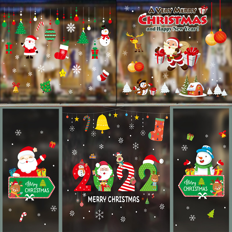 Christmas Decorations Electrostatic Stickless Window Sticker Glass Sticker Christmas Old Man Snowman Placement Shop Window Stickler Stickler Stickler