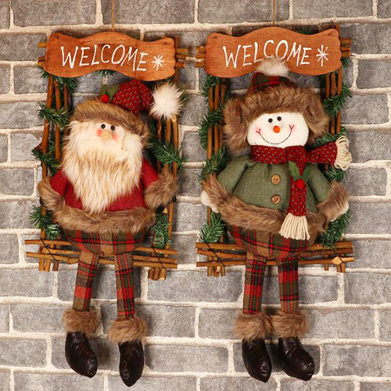 Christmas decorations Rattan Flowers Rings Door Hanging Santa Snowman Paparazzi Gift Pendant Hotel Supermarket Wall Hanging-Taobao