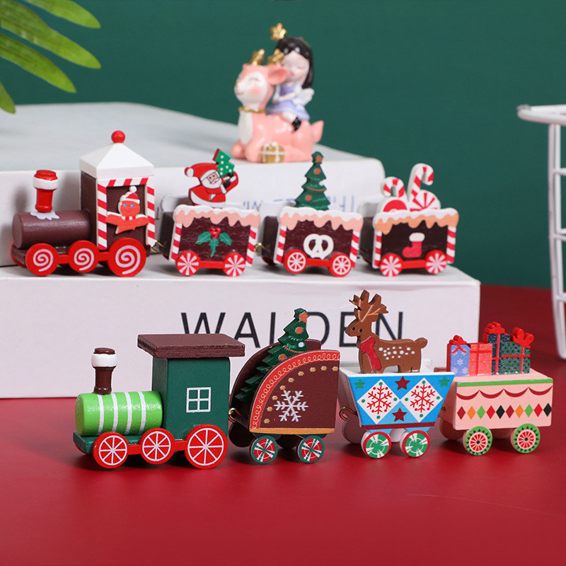 Christmas decorations wood-painted small fire cars Children's kindergarten Christmas Day Gift Shop Windows Atmosphere Pendulum