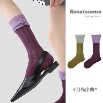 Walking boots trendy original women's socks spring and summer new fake two-piece ins mesh socks lace breathable thin socks for women