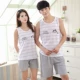 Cặp đôi vest đồ ngủ ngắn cotton mùa hè dễ thương nam hoạt hình cotton không tay phục vụ nhà phù hợp với nữ mùa hè