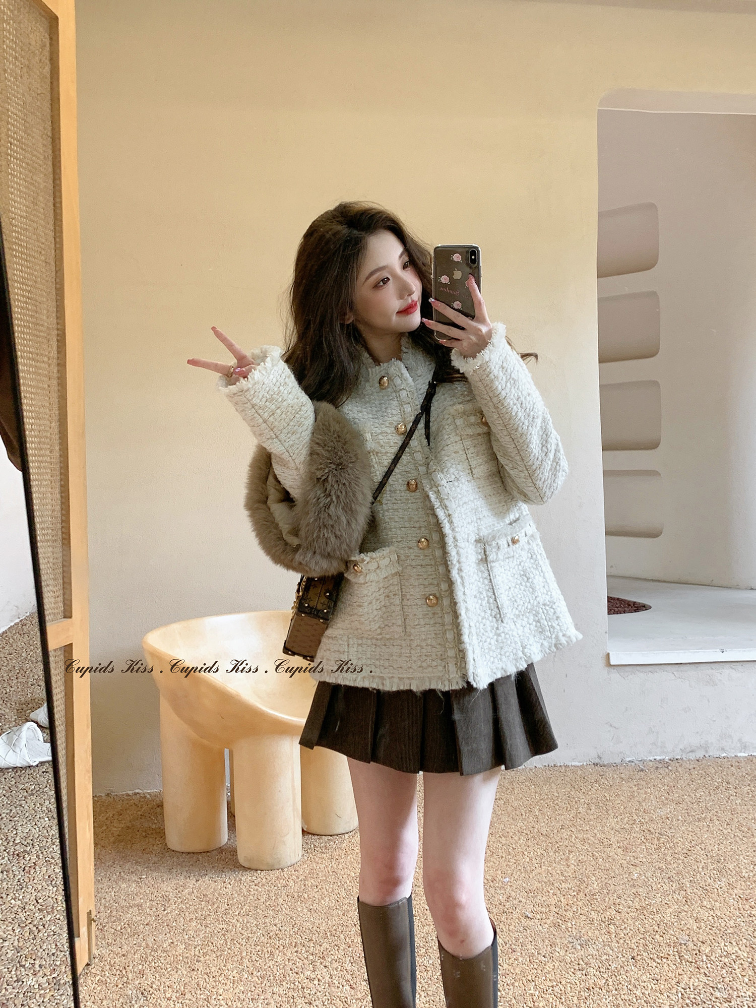 csk Cupid white tea successor classic white small fragrance coat women's high proportion loose wool coat