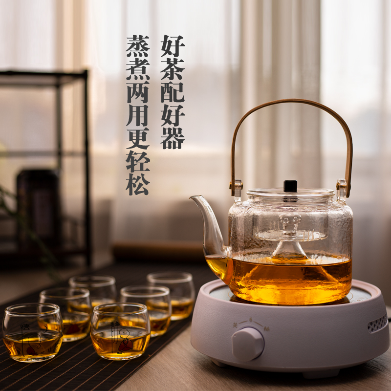 Mingxangyuan lifting Pot Black Crystal Furnace glass tea cooker heat-resistant thickening high temperature tea water separation filter bubble teapot