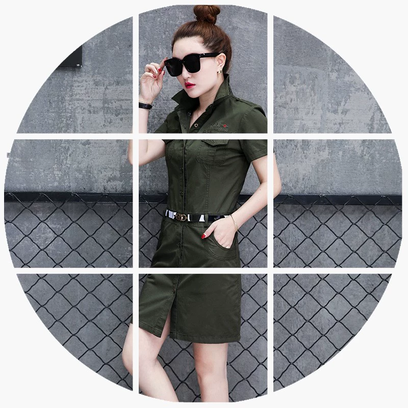 6611 Phiên bản Hàn Quốc của đồng phục quân đội bước ngụy trang áo thể thao váy sinh viên áo dài váy nữ mùa hè - Trang phục thể thao