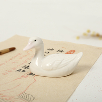 Duck pen rest cute study Four Treasures Chinese painting brush pen porcelain small ornaments pen frame Mountain Pen rest