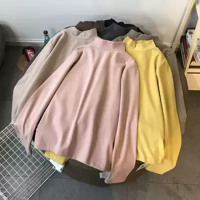 2021 new spring and autumn imitation cashmere semi-high neck inner tie bottoming shirt women's long-sleeved T-shirt fashion slim top tide