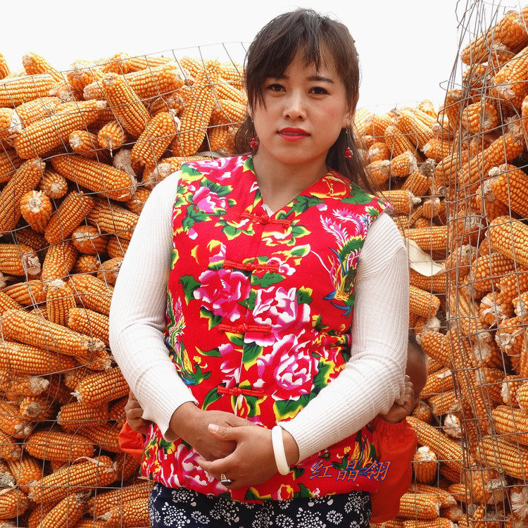 Red Crystal Feather Pure Cotton Printed Cloth Lady Adult V Type Collar Thickened Cotton Waistcoat Handmade Pure Cotton Cotton Vest Kan Shoulder