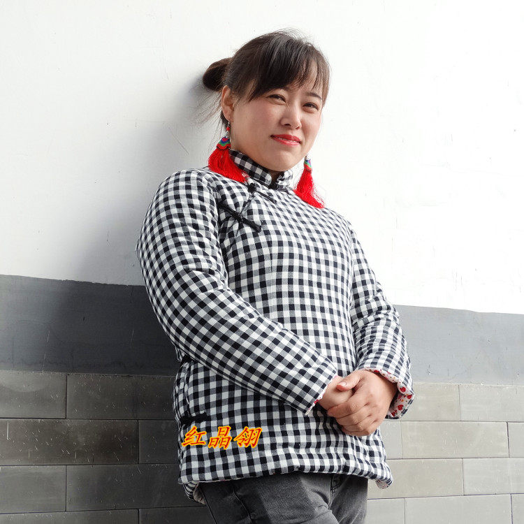 Custom-made pure cotton fabric national style handmade women's adult large partial lapel Cheongsam cotton coat net red oblique lapel quilted jacket