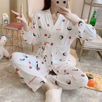 Pajamas womens summer thin small cute ins kimono girls long sleeve cotton Western style spring and autumn suit cotton